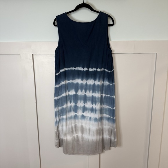 Pure Jill Tie Dye Dress XL Petite Blue Gray Stripe Cotton Beach Hippie Boho - Picture 3 of 8
